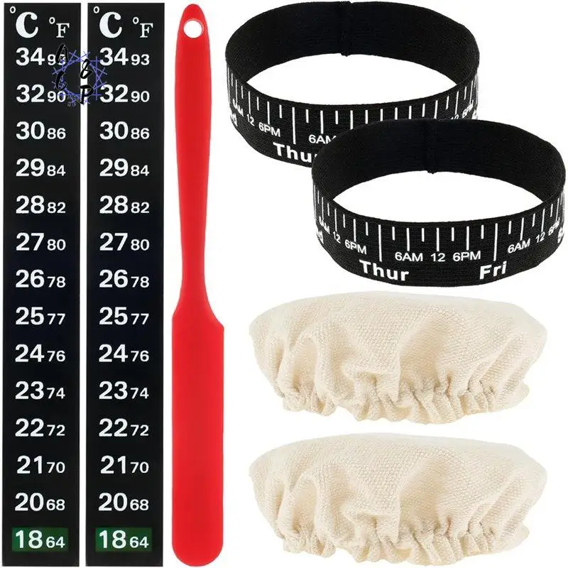 A68P-7Pcs Replacement Set For Sourdough Jar,Sourdough Kit With Cloth Cap Silicone Spatula Date Band For Bread Baking Supplies