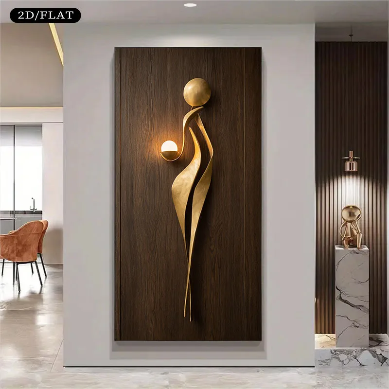 Modern Abstract Golden Sculpture, Frameless Canvas,  Poster for Living Room, Bedroom, Office - Minimalist Decorations, 2D Flat