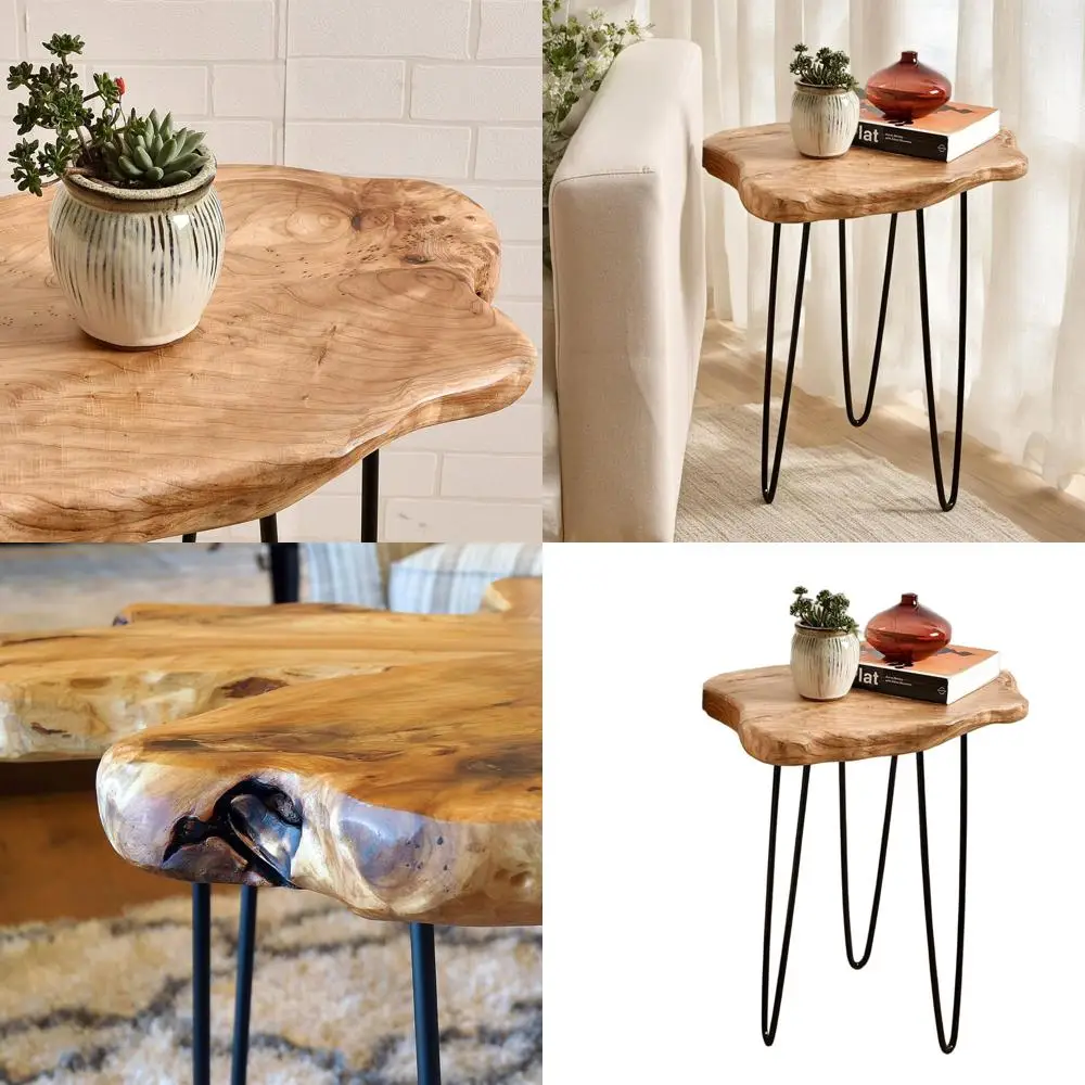 

Natural Live Edge Cedar Side Table, 19x16x20.5, Unique Nightstand or Plant Stand for Home & Patio