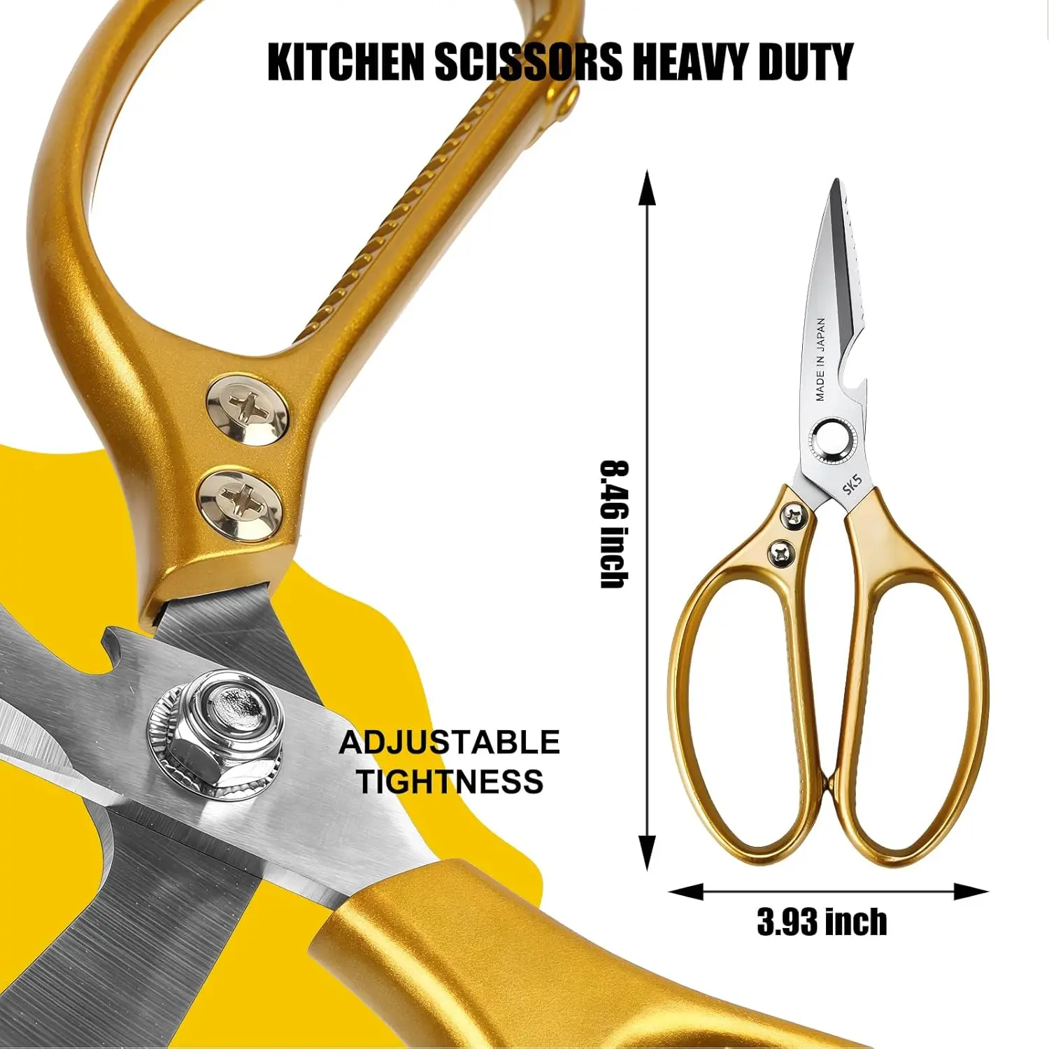 2 Pack Kitchen Scissors 8.5" Stainless Steel Kitchen Shears Heavy Duty Meat Scissors with Extra-Wide Handles, Sharp Gold Cooking