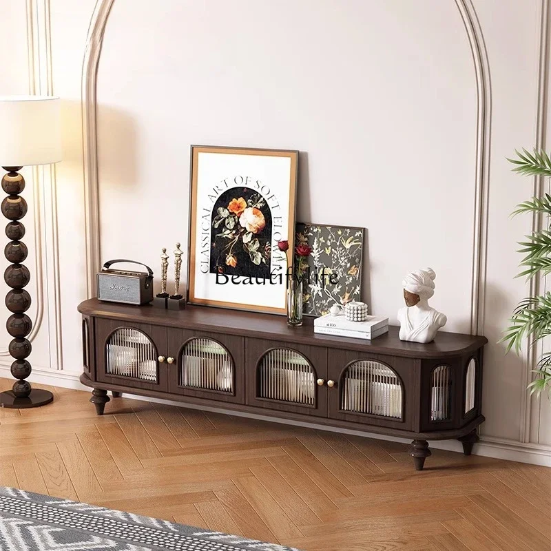 35-French solid wood TV cabinet medieval light luxury living room small apartment simple cream wind cabinet
