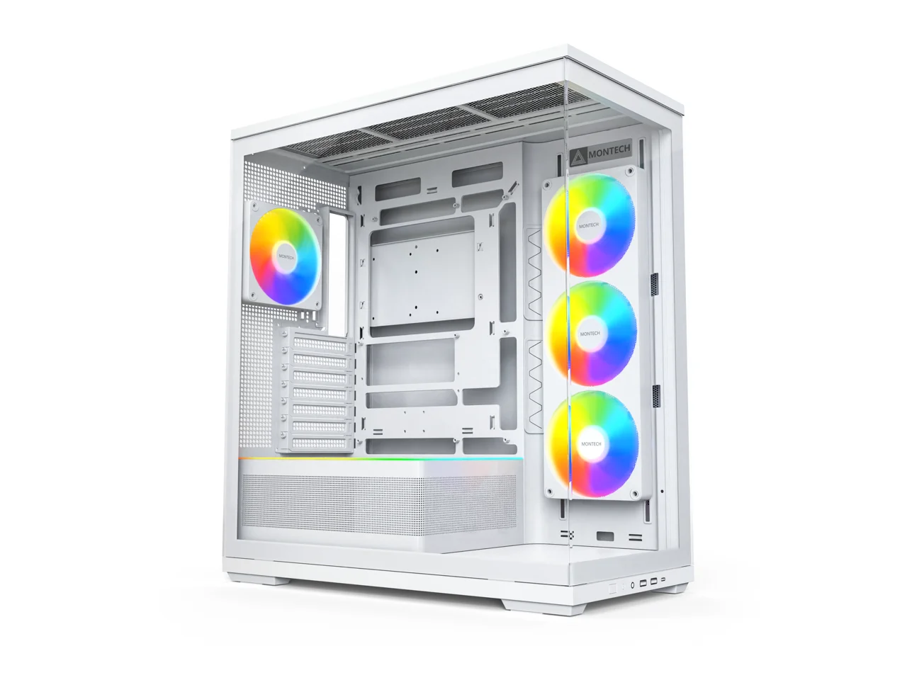 MONTECH TG3 Panoramic ATX Mid-Tower PC Case, Pre-Installed 360mm ARGB Unibody Fans & 1x120mm ARGB Fan, ARGB Strip, Supports 360mm Radiator, RTX 5090 GPUs & Back-Connect Motherboards, White
