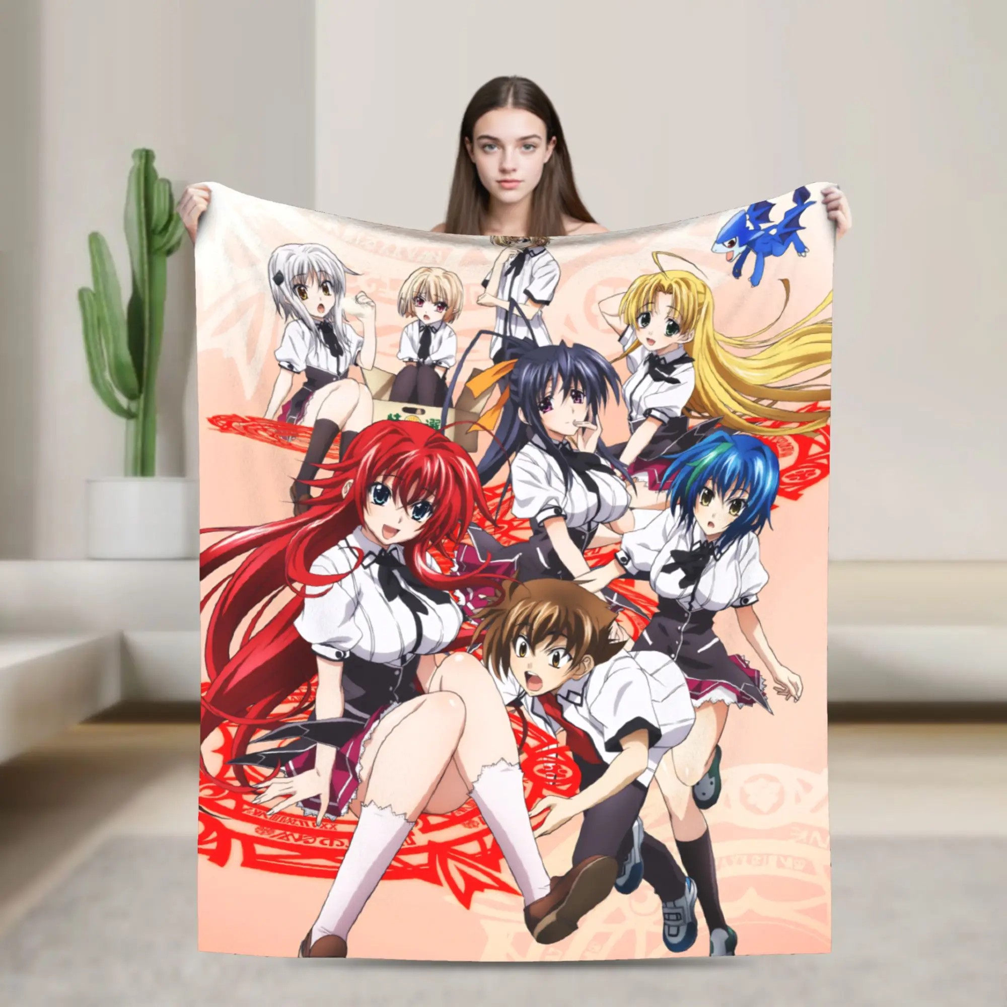 High School DxD Flannel Blanket Anime Super Warm Throw Blanket for Living Room Decorative Funny Bedspread Sofa Bed Cover