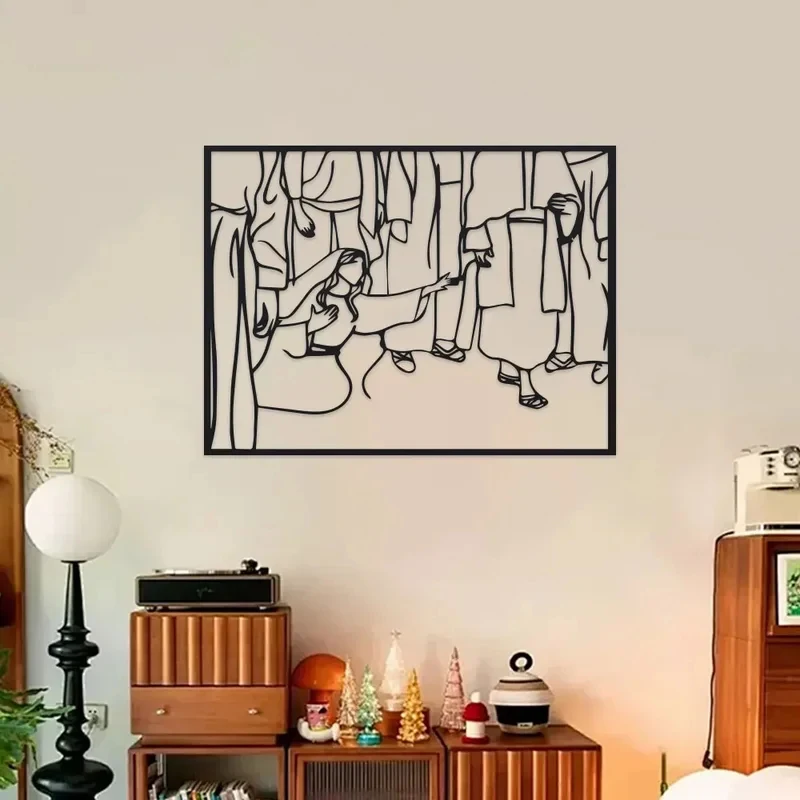 Last Supper Metal Wall Art - Christian Boho Decor, Apostles Line Art for Home & Religious Spaces, Perfect Gift, Wall Decor 1PC