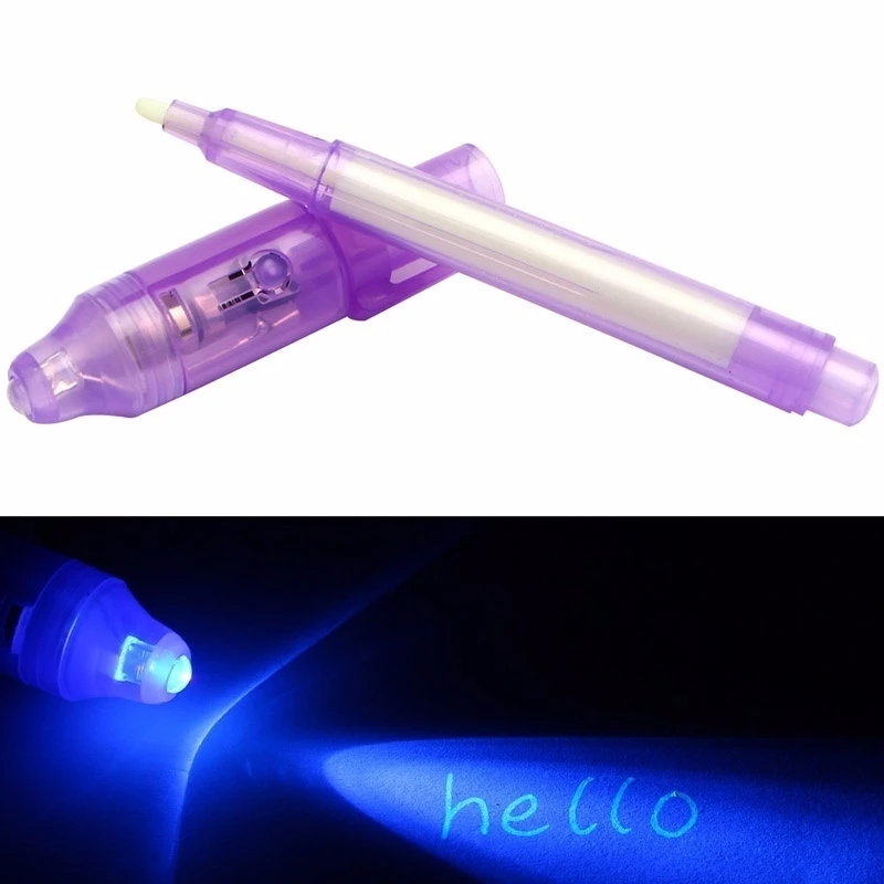 2Pcs Funny Invisible Ink Pen Built In UV Light Marker Secret Message Spy Fluorescent Creative Stationery for Kids Party