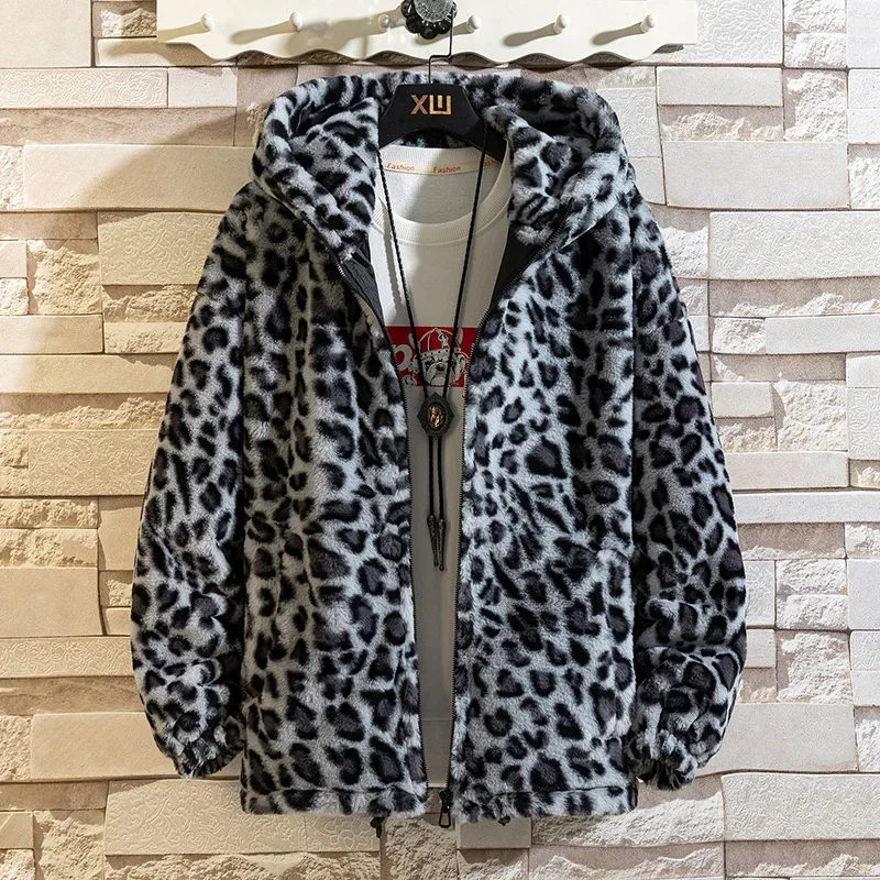 2023 Winter New Men\'s Leopard Pattern Cotton Coat Thickened Couple Loose Fashion