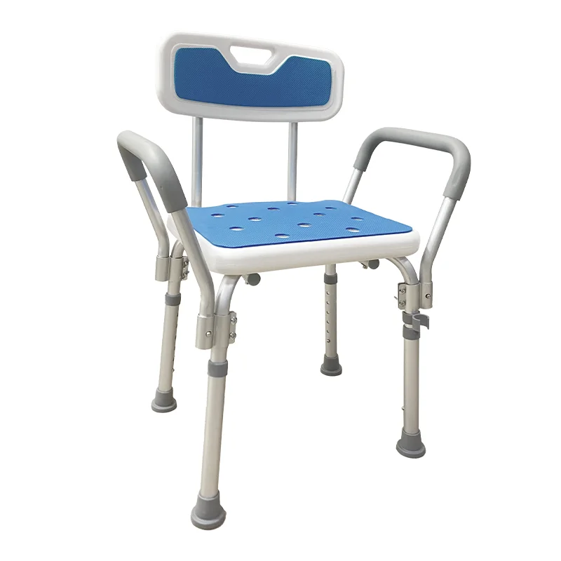 Height-Adjustable Shower Chair, Aluminum Alloy Bath Seat with Cushion, Elderly Safety Aid, Non-Slip Stable Design