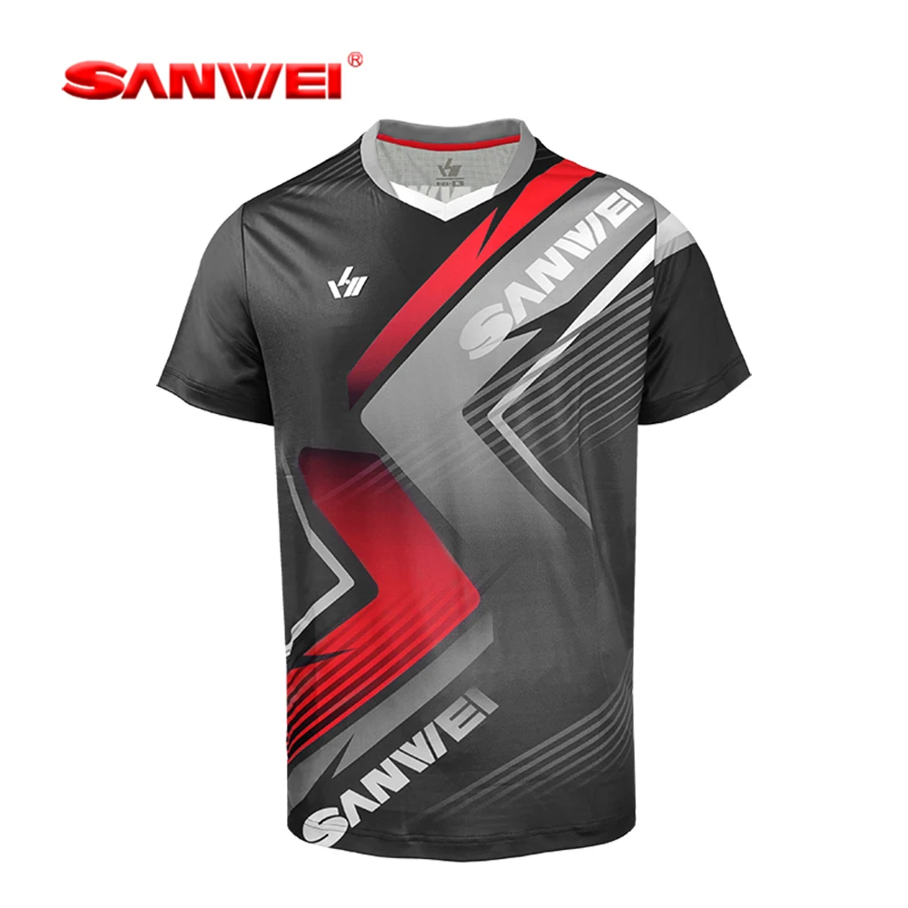 

Оригинальная футболка SANWEI для настольного тенниса, черно-красная, быстросохнущая, влагоотводящая и дышащая, для занятий спортом и в зале.