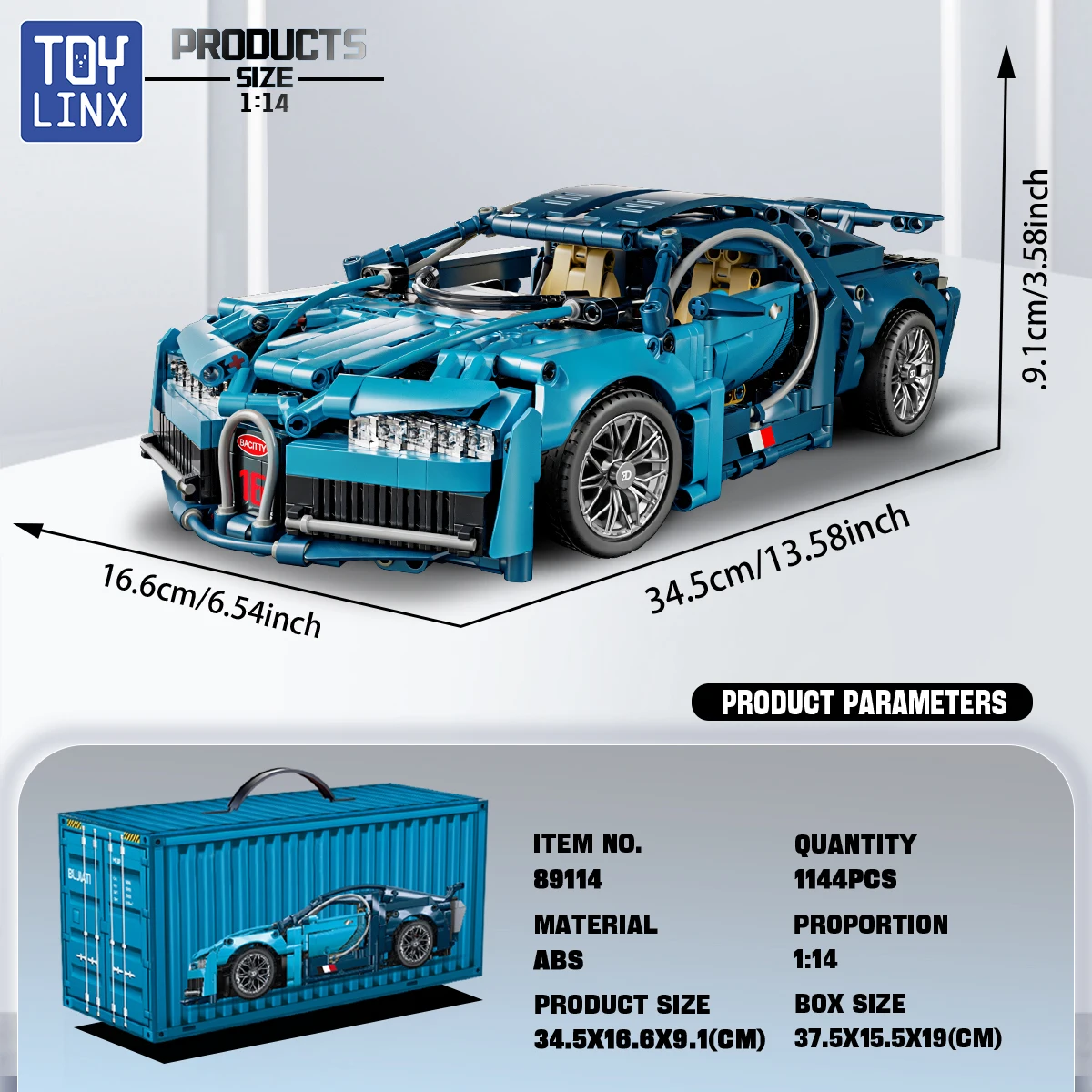 ToylinX 1:14 Supercar Building Block Toy Optional Power Group 14+ Technology Design Christmas Gift for Adults and Kids With Box