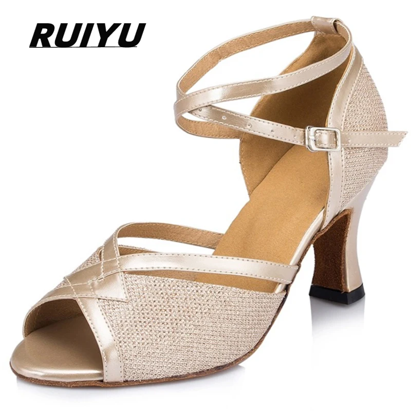 Latin Dance Shoes Women's Salsa Tango Ballroom Party Heels Champagne Silver Women's Shoes Summer Outdoor Sneakers