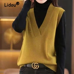 Knitted Sweater Vests Women Casual Loose Korean Elegant Sleeveless Tops Solid Knitwear Pullover Autumn Winter Wild Waistcoats