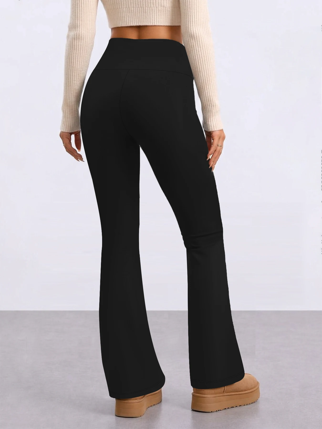 High Waisted Fleece Lining Leggings - Women's Super Soft Small Flare Pants with Tummy Control Design for Home Leisure Casual Wea
