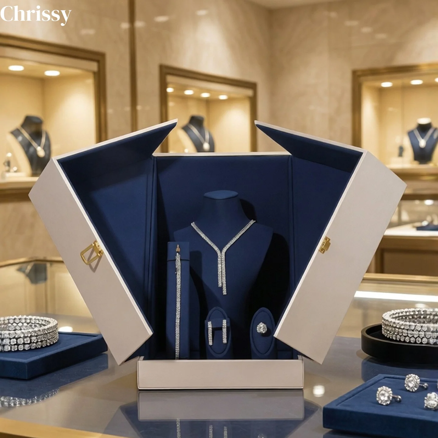 High-End Jewelry Box Set of 4, Necklace Pendant Ring Earring Storage Organizer, Luxury Jewelry Case for Women