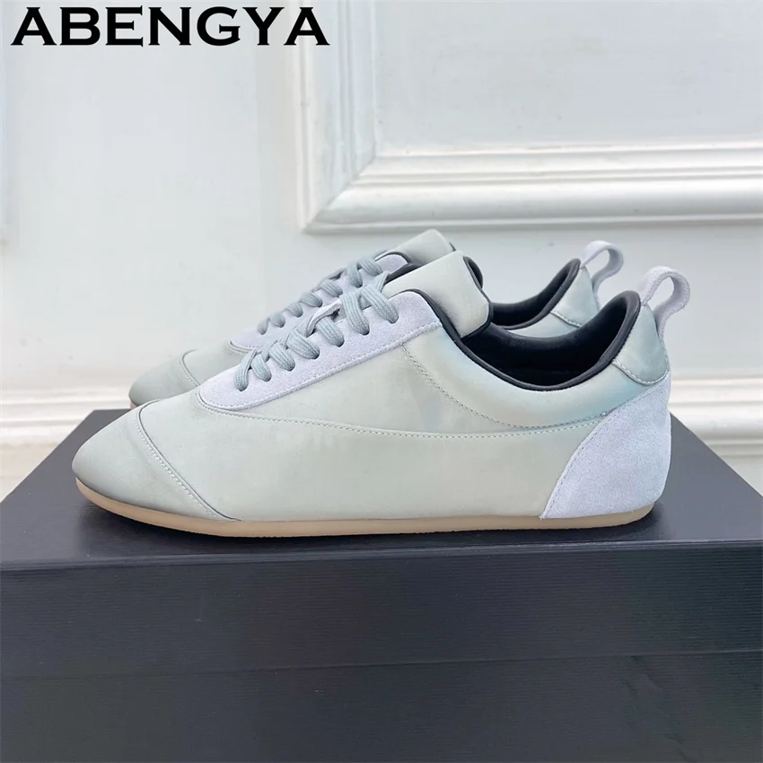 Pink Satin Round Toe Lace Up Casual Shoes Women's Spring Summer Comfortable Running Shoes Oxfords Bottom Sneakers Shoes Mujer