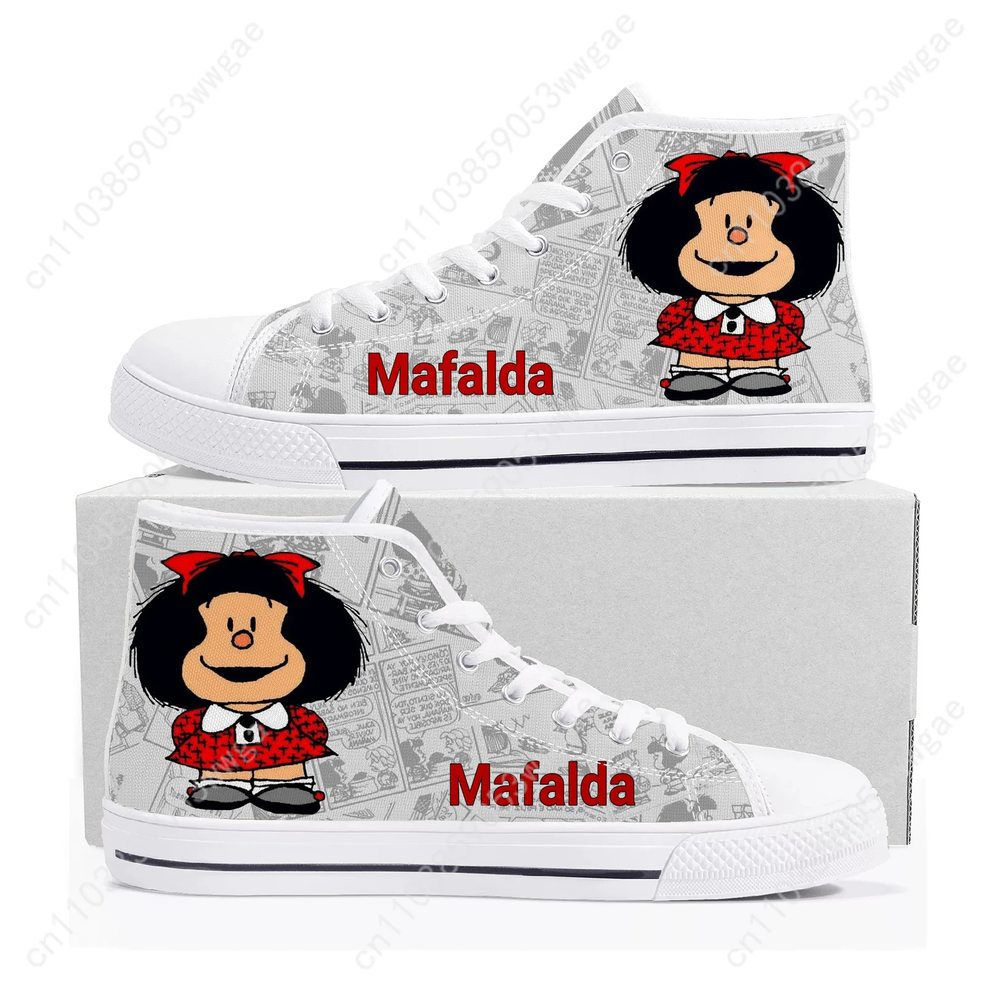 Mafalda Anime High Top Sneakers Mens Womens Teenagers High Quality Canvas Sneaker Fahion Casual Couple Shoes Customized Shoes