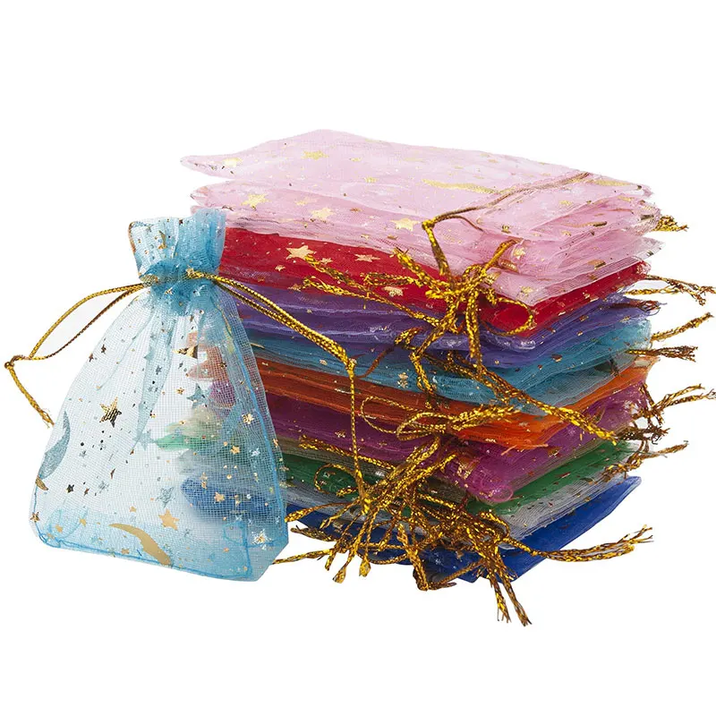 5/10/20pcs Moon Star Organza Jewelry Candy Bags with Drawstring For Wedding Party Event Jewelry Packing DIY Gifts Pouches view 5