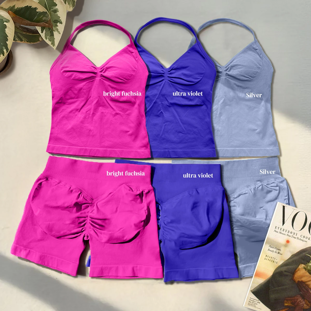 

2 PCS Impact Shorts Sets Workout Clothes Gym Set Longline Strappy Top and Scrunch Butt Lifting Gym Shorts Set Yoga Set