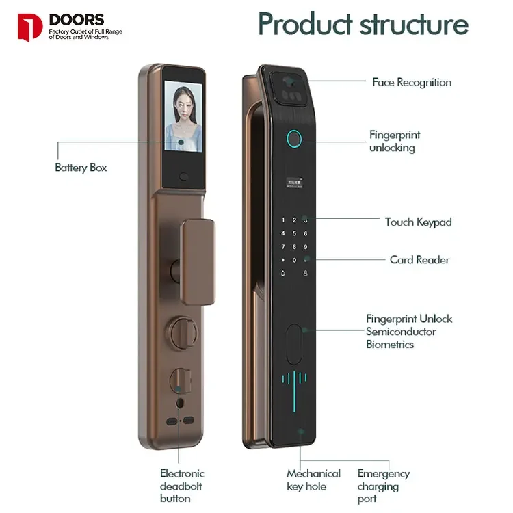 005Smart Locks Door 3D Face Recognition Smart Door Lock WIFI Fechadura de porta de alumínio