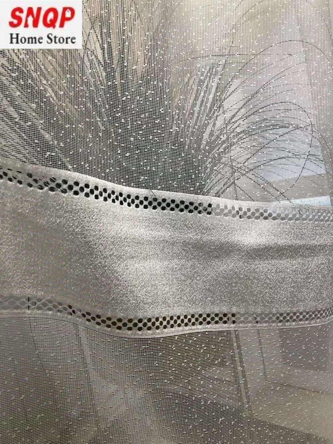 

Simple INS white striped jacquard window screen horizontal strip hollow fishnet bedroom dining room living room hotel curtain