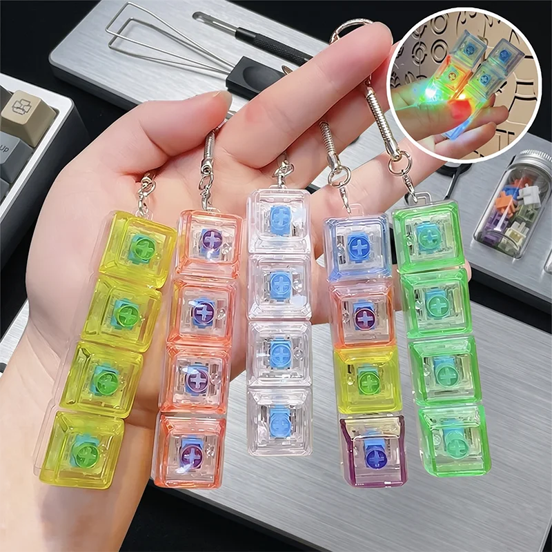 LED Light Up Keycap Keychain Mechanical Switch Tester Key Clicky Fidget Ring Gamer Programmer Desk Setup Accessories 4 Key Gift