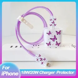 Cable Charger Protector Case For Iphone 15 14 13 12 20W Charger Protection Cover Butterfly Style Cord Winder Spiral Protective