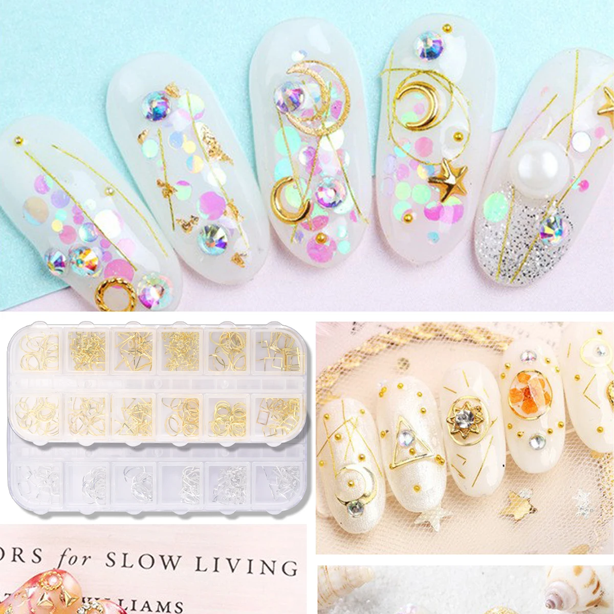 200 pz/scatola accessori per rivetti cavi a fondo piatto in stile giapponese ins, set di decorazioni per unghie fai da te in stile metallo y2k stile semplice