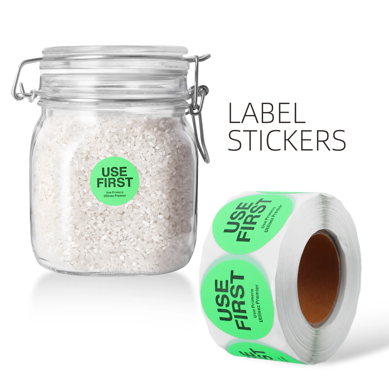 Use Service Inventory Control Labels Light Green Round Removable Kitchen Food Storage Organizer Stickers