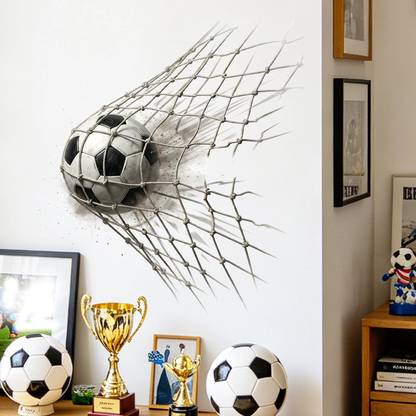 Soccer Ball Goal Wall Stickers, Football Breaking Net Dynamic Decals, Removable Sport Themed Home Decor