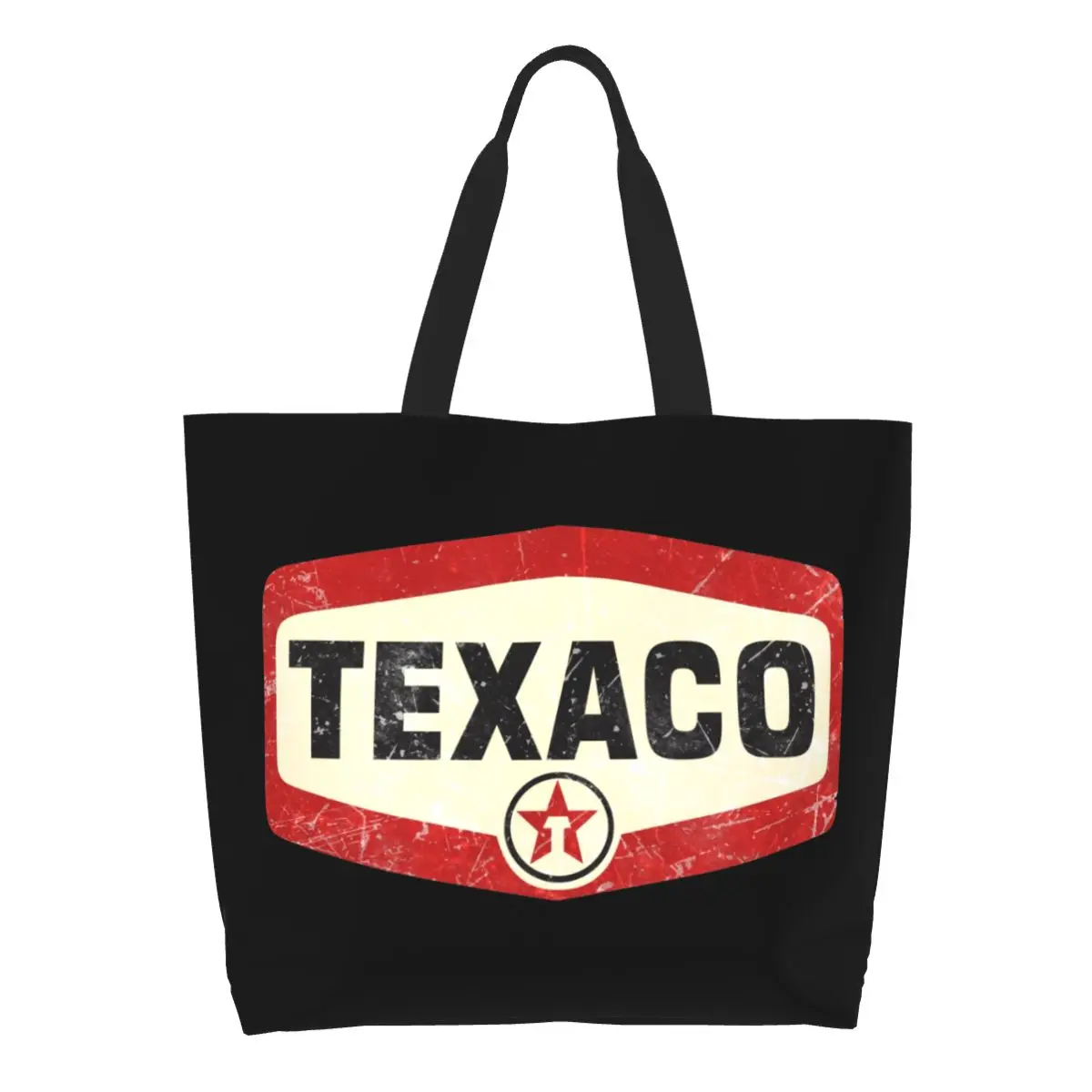 Reusable Vintage Texaco Logo Shopping Bag Women Shoulder Canvas Tote Bag Durable Groceries Shopper Bags