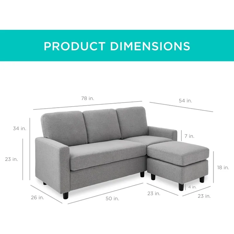 Best Choice Products Upholstered Sectional Sofa for Home, Apartment,  Bonus Room,3-Seat, L-Shape Design,  680lb Capacity