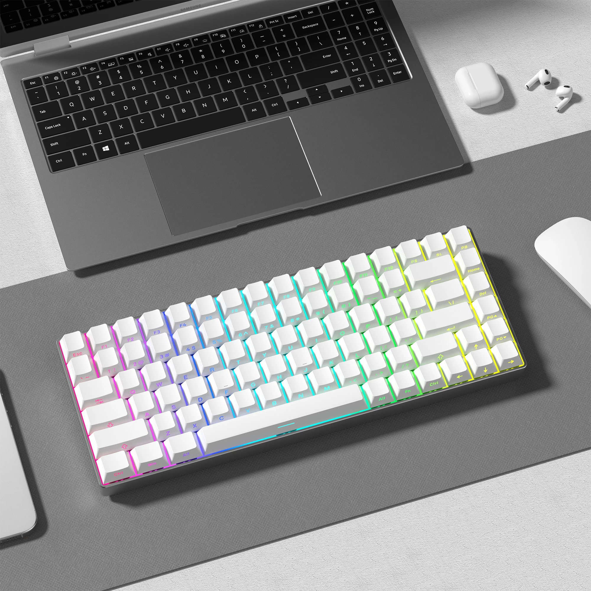 أغطية مفاتيح بيضاء مزدوجة اللقطة PBT 123 مفتاحًا من جانب الكرز مطبوعة من خلال أغطية المفاتيح للوحة المفاتيح الميكانيكية لمفاتيح MX