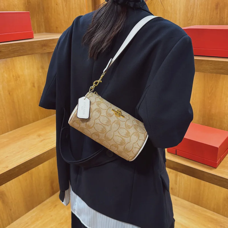 

Сумка-цилиндр с винтажным принтом 2024, легкая женская сумка Boston, сумка через плечо в стиле ретро, текстурированная сумка через плечо, день-ночь