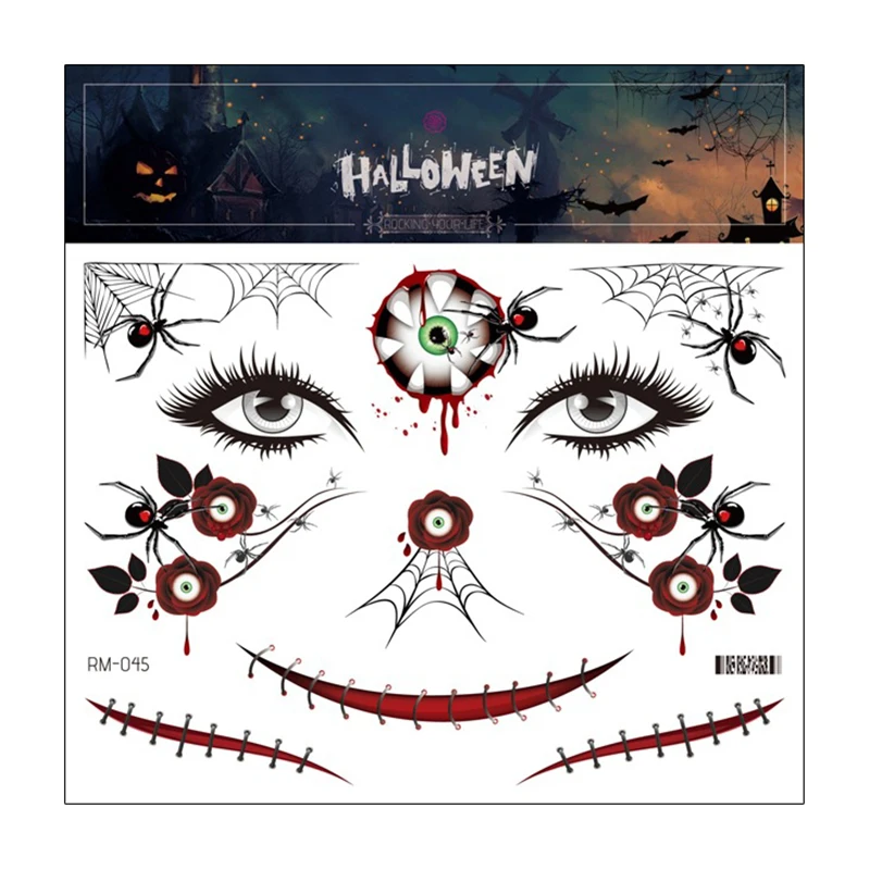 Halloween Tattoo Sticker Horror Series Tattoo Sticker Small Arm Waterproof Tattoo Sticker Scar Tattoo Sticker Face Sticker