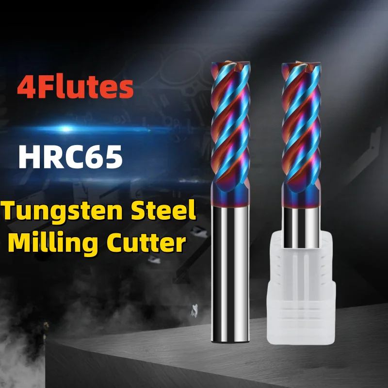 

1PCS 1-20 HRC65 4Flute Milling Cutter Tungsten Steel Carbide TC50 Nano Coating Flat End Mill For Machinery Maching Endmill Tool