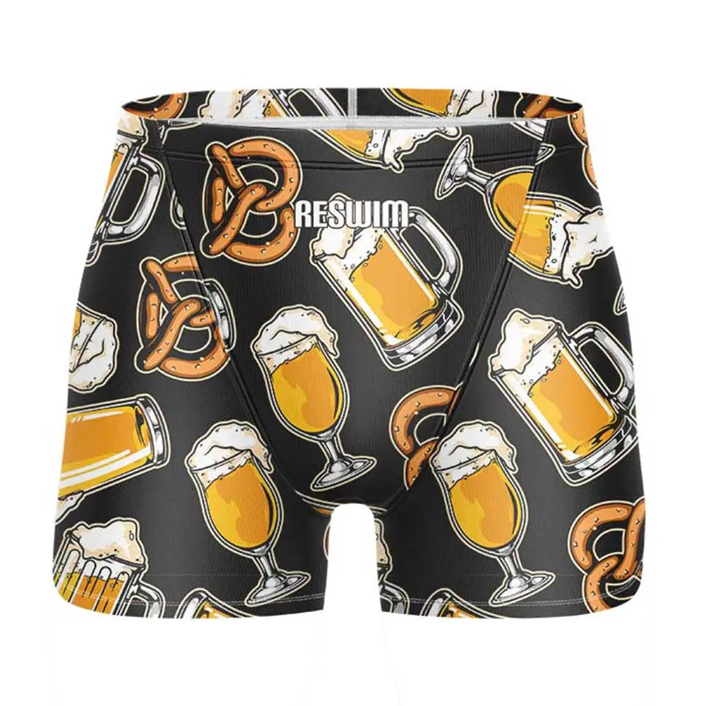 New Men's Swim Short Jammer Swimsuit Funny Endurance Athletic Training Beach Swimming Trunks Sports Summer Surfing Tights Shorts