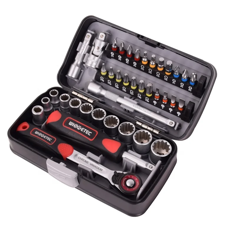 38 In 1 Mechanical Ratchet Wrench Kit Car Repair Tool Box Hex Torx Slot Mini Handle Tools Set For Bike