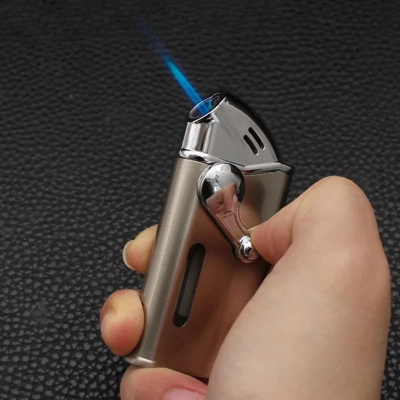

Portable Butane Lighter Visible Air Window Refillable Lighter Metal Windproof Kitchen Outdoor BBQ Gadgets for Men Smoking Gift