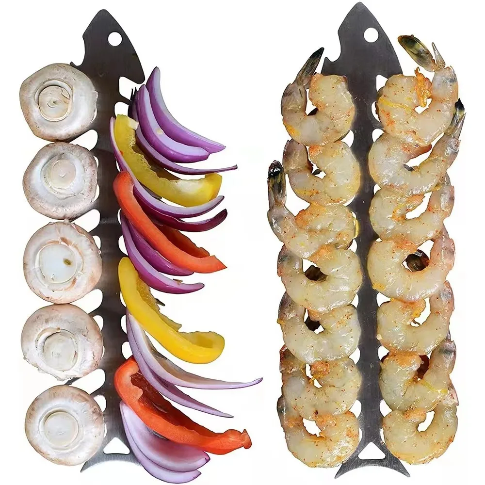 D5 2 uds asador reutilizable tenedor para barbacoa parrilla de Metal forma de espina de pescado brochetas para barbacoa brochetas para asar Camping herramienta para barbacoa