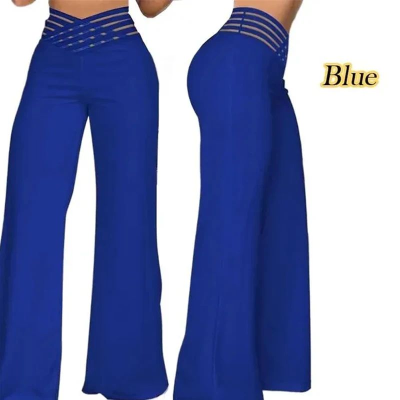 Casual Hollow Out Flare Pants Straight Leg Solid Vacation Stretch Trousers Lady Fashion Slim Fit Long Basic Chic Pant for Women