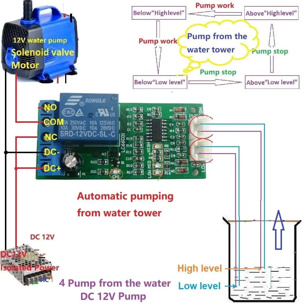 Interruttore della pompa di controllo del livello dell\'acqua completamente automatico a doppia sonda DC 12V relè Fish Tank