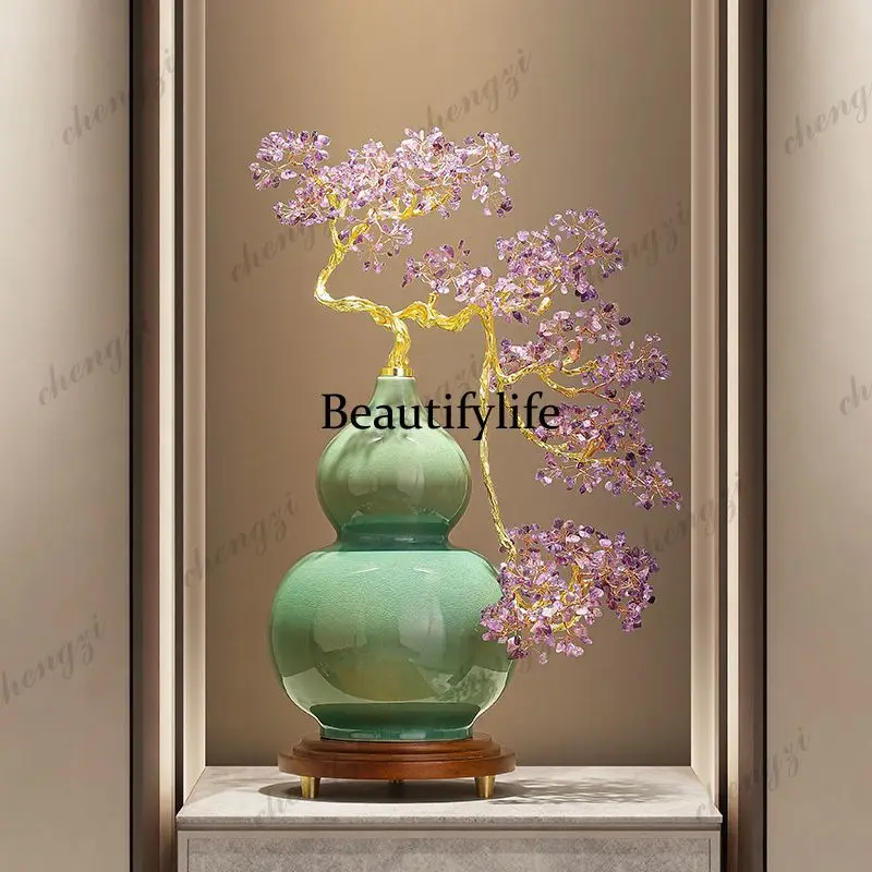 A73 natural citrine fortune tree gourd ornament living room entrance decoration store opening housewarming gift