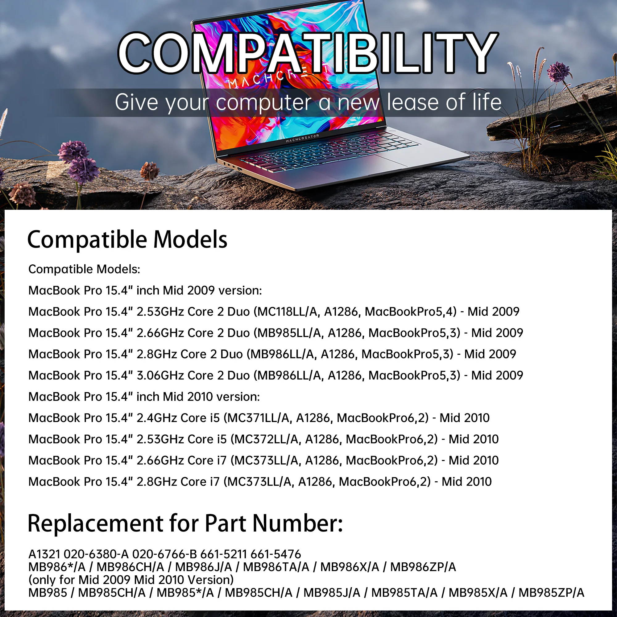 A1321 Battery for APPLE MacBook Pro 15" A1286 2009 2010 020-6380-A MC118LL/A MC372 MC371 MB985 MB986LL/A Fast Delivery