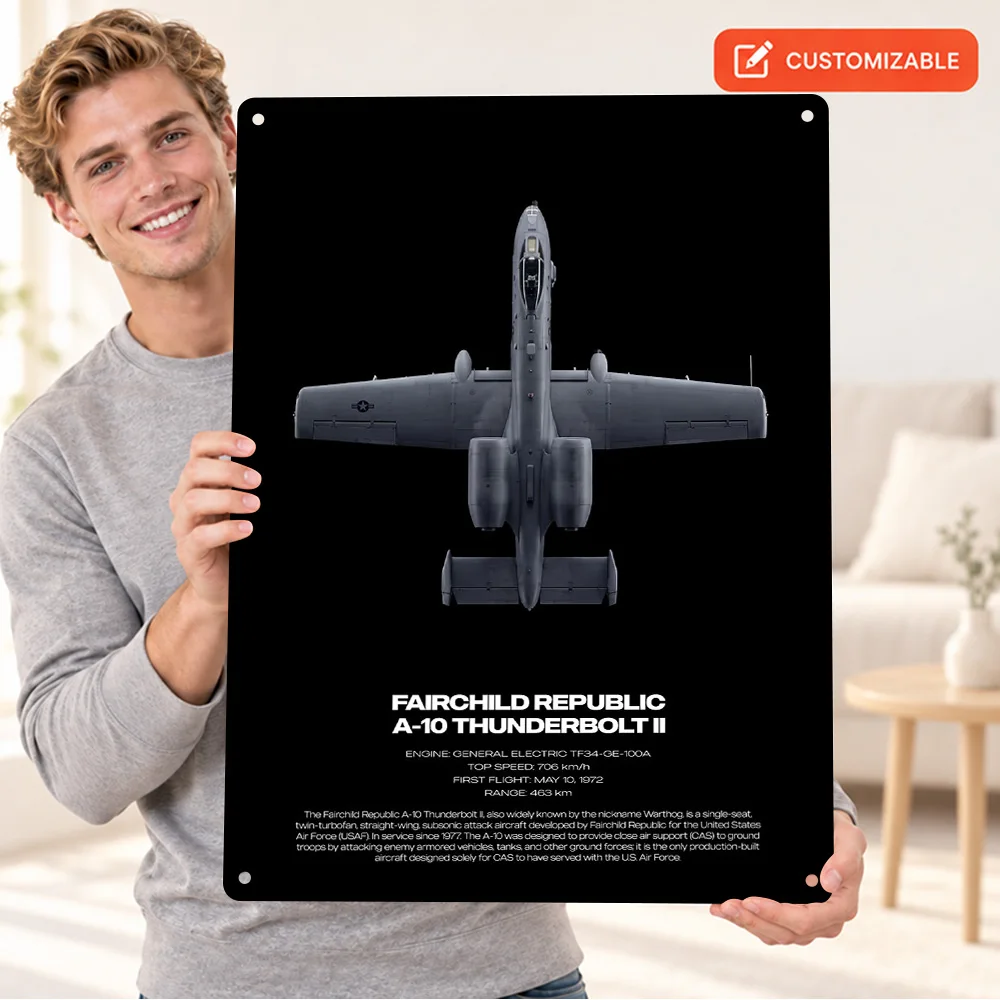 Fairchild Republic A-10 Thunderbolt Ii Aircraft Aluminum Poster Customized Metal Sign Modern Wall Art For Study Room Pilot Gift