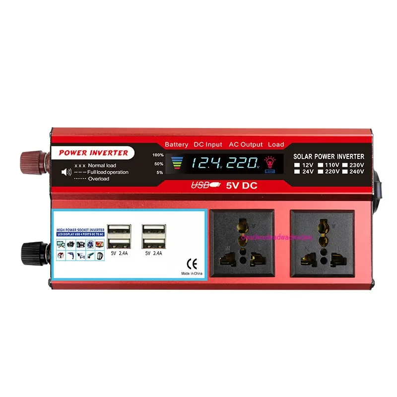 500W car inverter, photovoltaic multi-socket inverter power supply 4USB red power converter