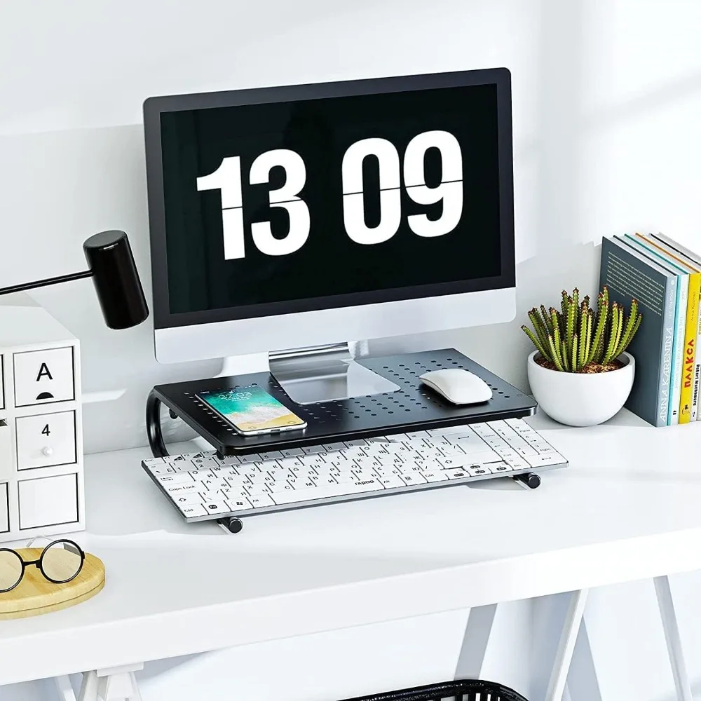 Monitor Riser with Ventilated Design, Ergonomic Computer Stand for Desk, Laptop Shelf, Printer Stand, Home Office