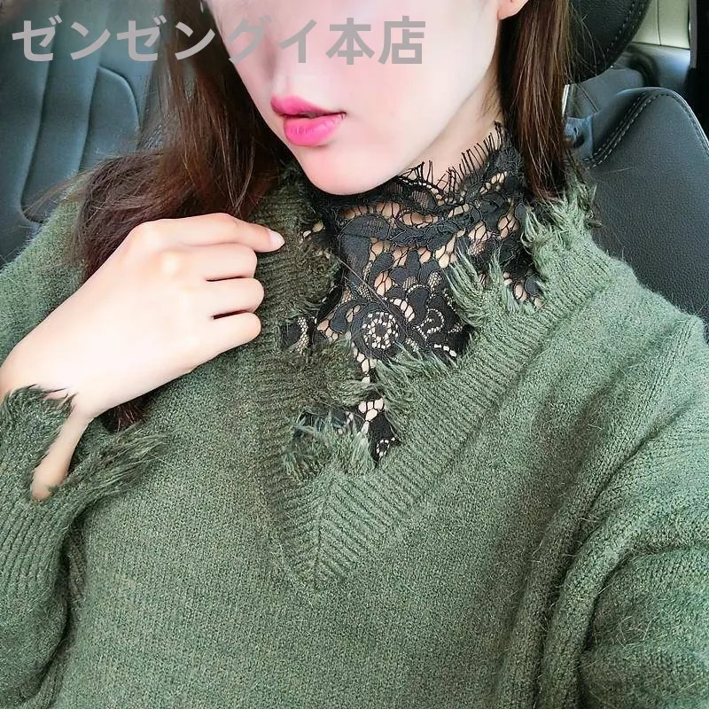 韓国スタイルのレース装飾シャツフェイクカラー女性のファッションアクセサリー黒、白秋冬フェイクネクタイシャツ