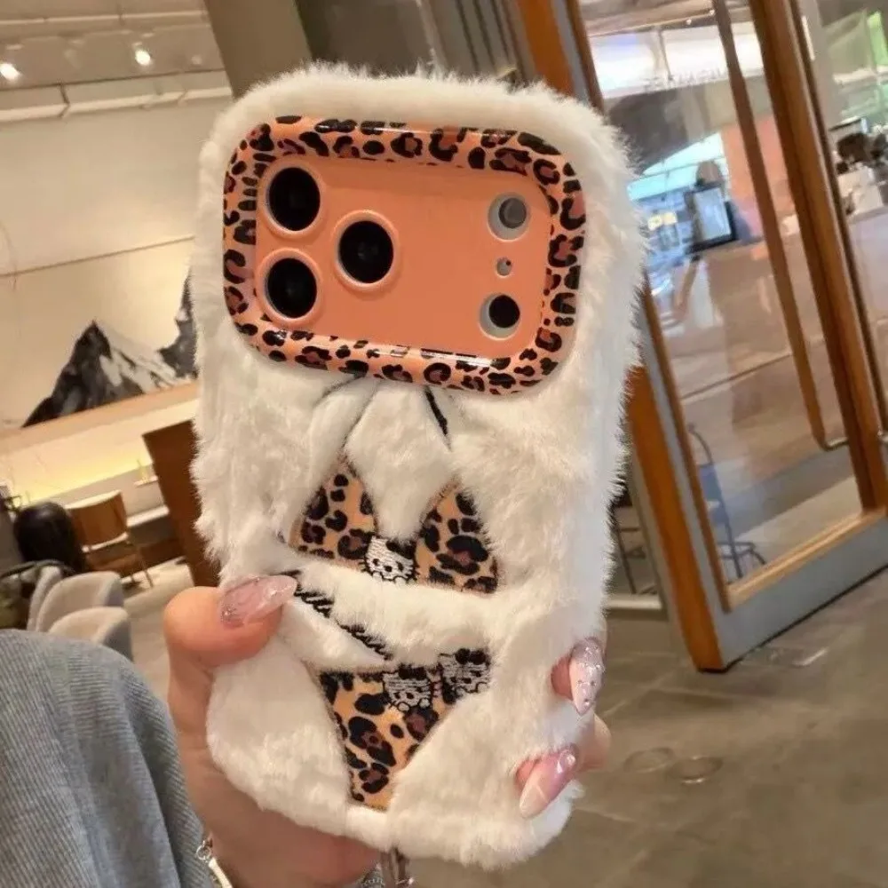 New Cute Bikini Plush Shaped Phone Case Suitable for IPhone 18 17 Pro Max 16 Pro 15 14 13 Plus Air Anime Cartoon Character Gift