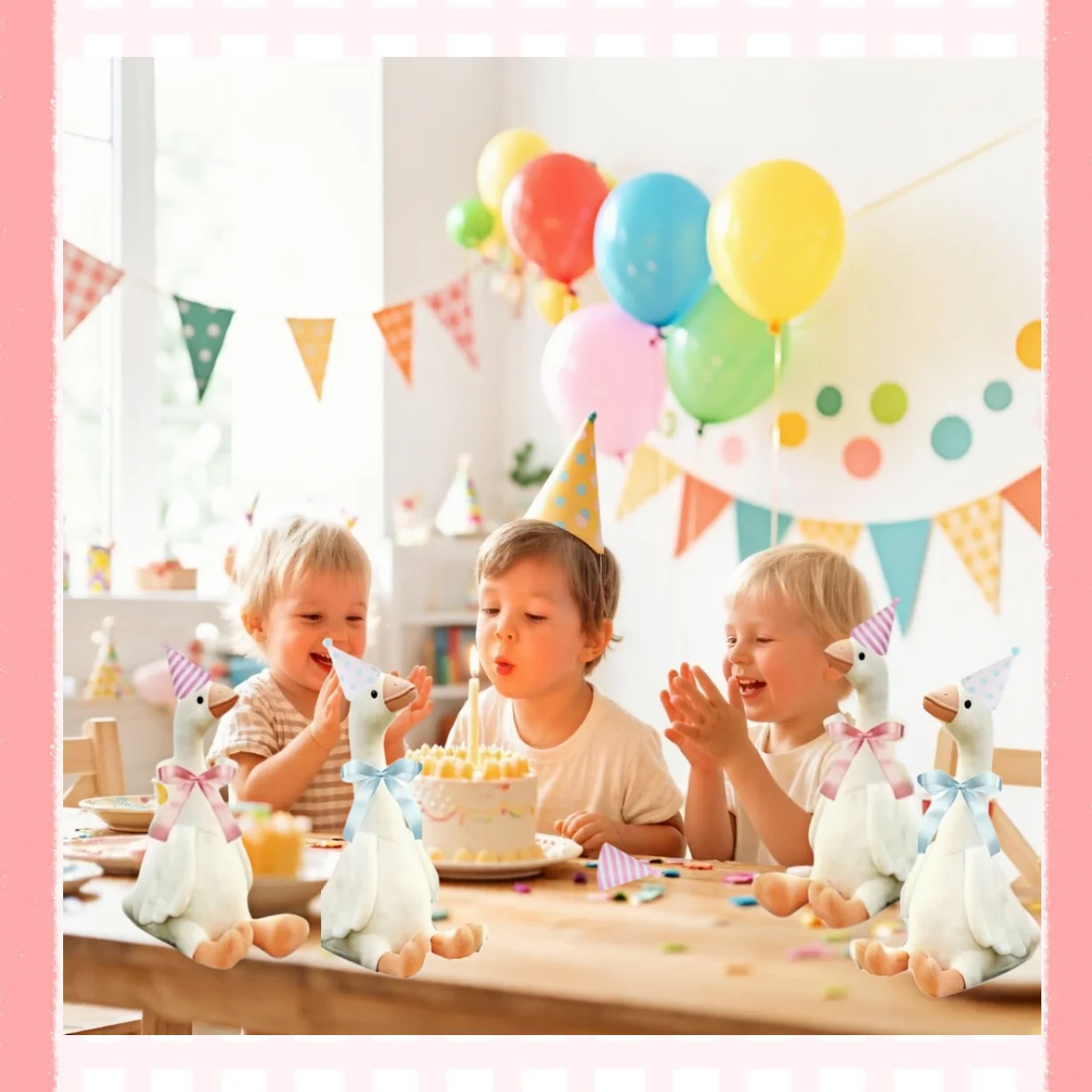 6/16er-Set Adopt A Goose Party-Geschenk, 11,8 Zoll großes Gänse-Kuscheltier, eine lustige Gans mit Mini-Hut und Schleife für Babyparty und Geburtstag – Detail 2
