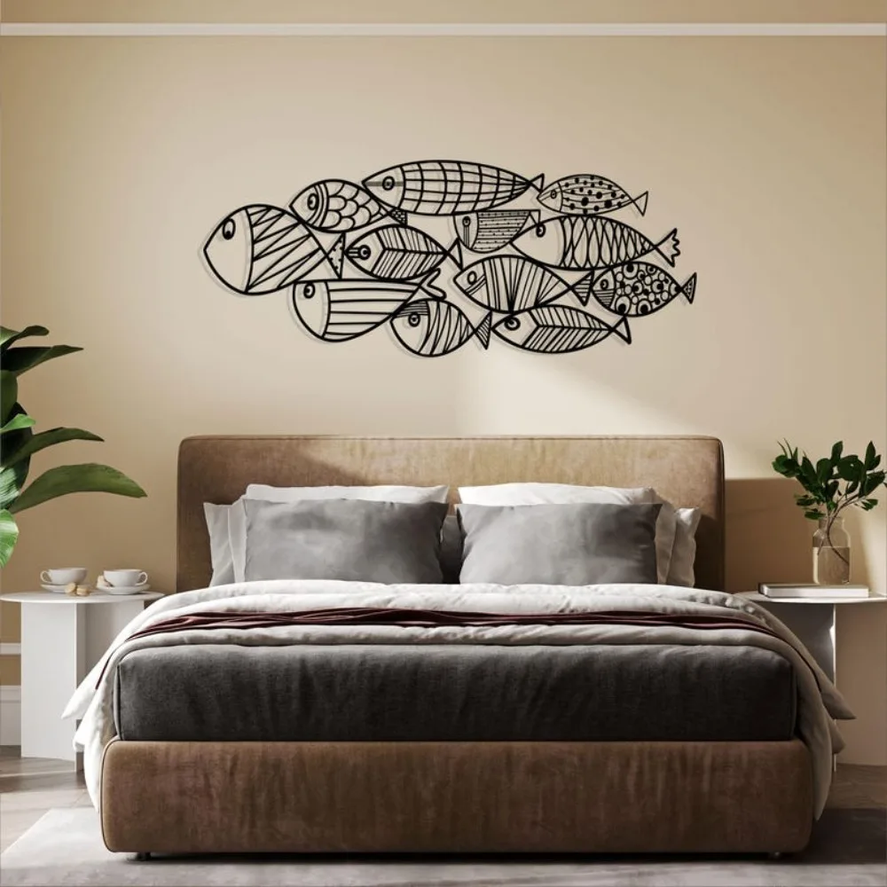 School of Fish Metal Wall Art, Nautical Sea Life Decor for Ocean Lovers Home