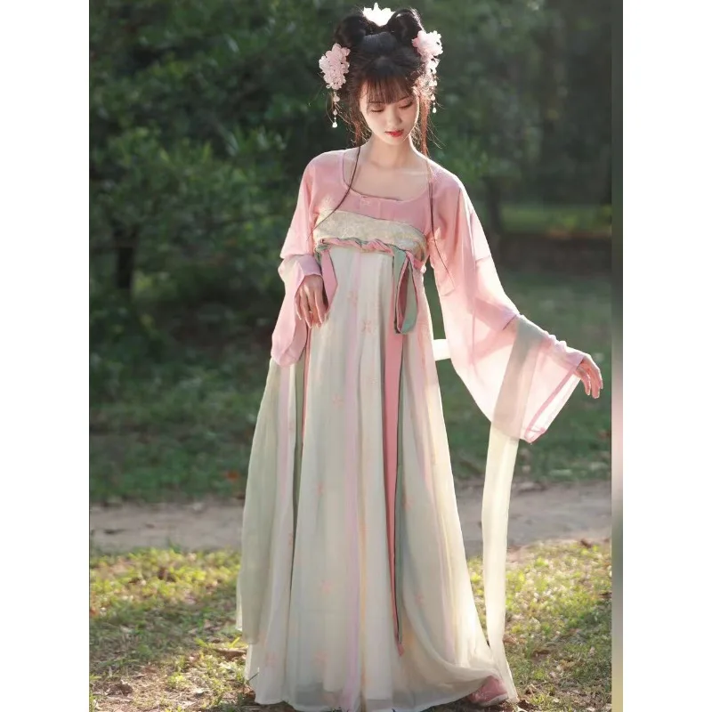 Spring and summer Tang Dynasty Hanfu round neck shirt chest-length and thin daily